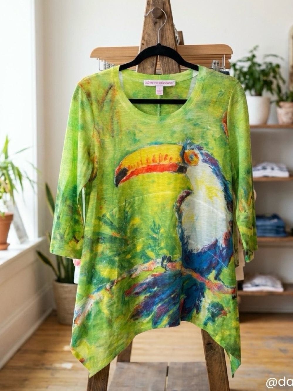 Lemon/Tropical Toucan Print Long Sleeve Tunic Dress